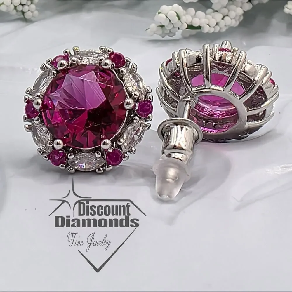 Elegant Red & White Zircon Earrings on 925 Sterling Silver